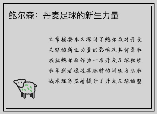 鲍尔森：丹麦足球的新生力量